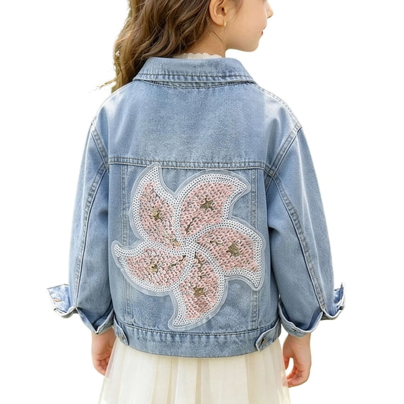 Piuwrlz Kids Long Pocket Jean Jackets Girls Button Denim Jacket Outerwear Blue Size 18 Months