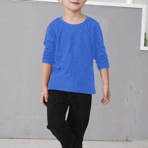 Piuwrlz Kids Long Sleeve Shirts Boys T-Shirts Solid Color Round Neck T Shirt Tops Blue Size 5-6 Years