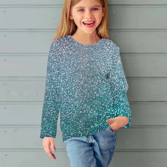 Piuwrlz Kids Long Sleeve Shirts Girls T-Shirts Fashionable Printed Round Neck T Shirt Tops Multicolor Size 110