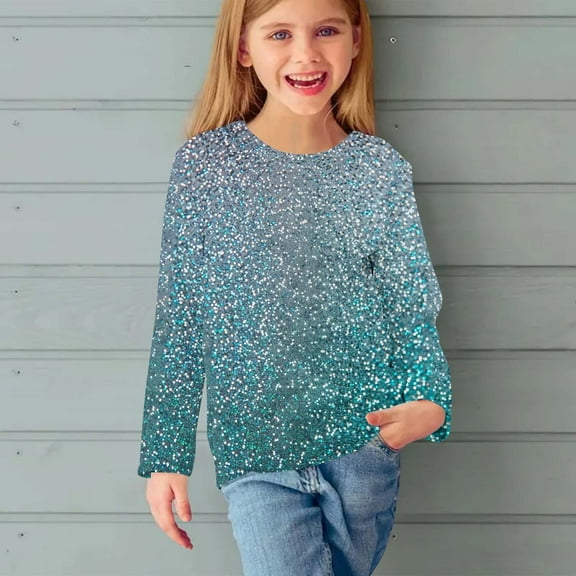 Piuwrlz Kids Long Sleeve Shirts Girls T-Shirts Fashionable Printed Round Neck T Shirt Tops Multicolor Size 150