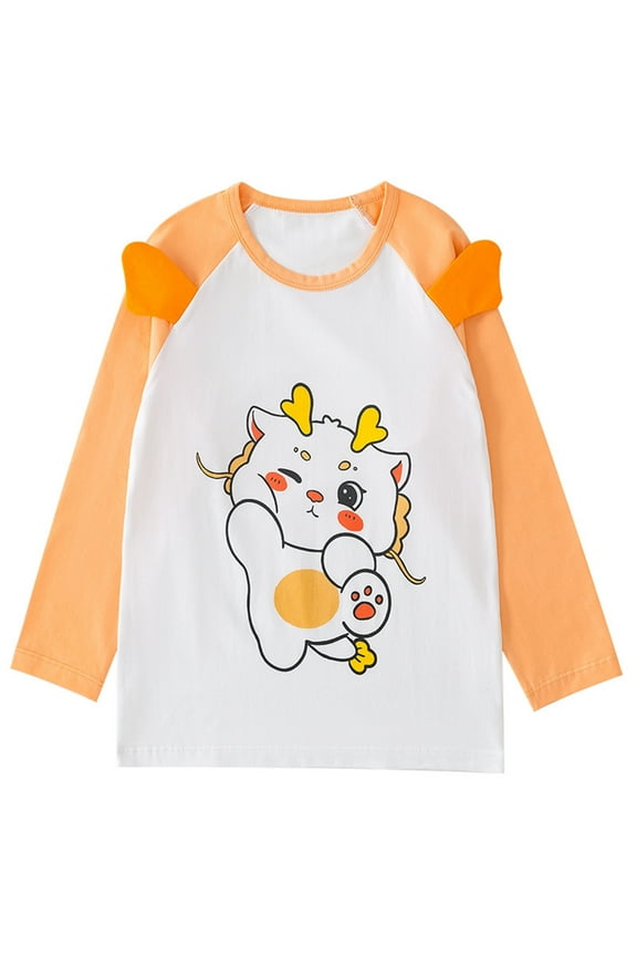 Kids Long Sleeve Shirts Girls T-Shirts New Printed Round Neck T Shirt Tops Orange Size 6 Years