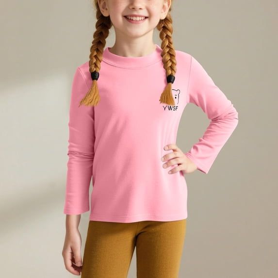 Piuwrlz Kids Long Sleeve Shirts Girls T-Shirts Plush Solid Color Round Neck T Shirt Tops Pink Size 90