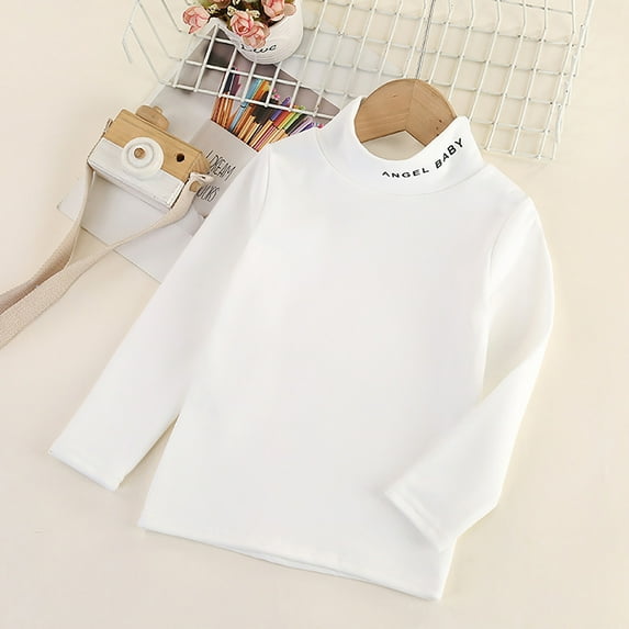 Piuwrlz Kids Long Sleeve Shirts Girls T-Shirts Solid Color Round Neck Simplicity T Shirt Tops White Size 11 Years