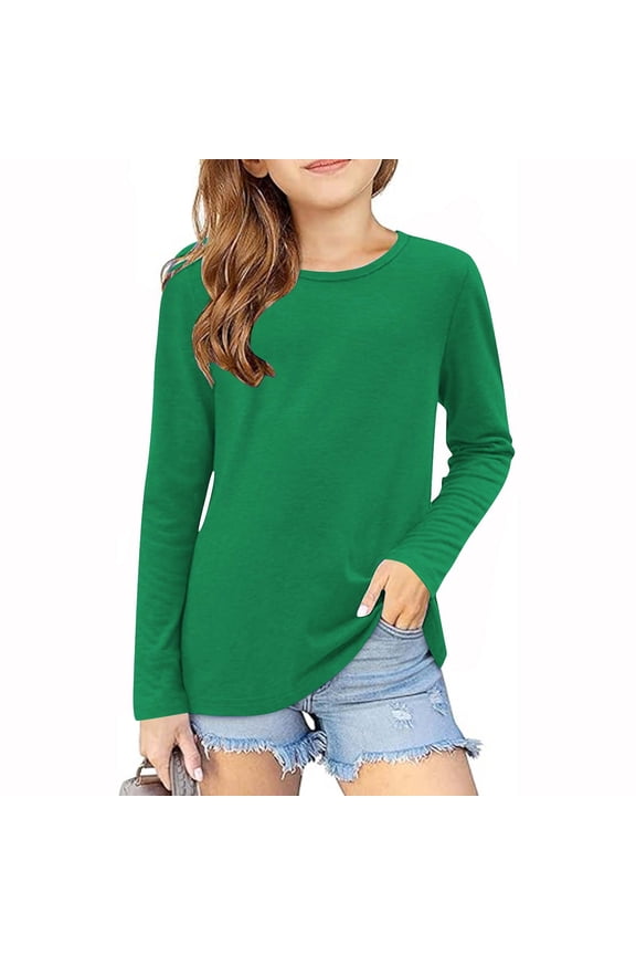 Kids Long Sleeve Shirts Girls T-Shirts T Shirt Tops Green Size 9 Years