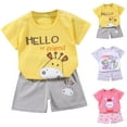 thumbnail image 1 of Piuwrlz Kids Outfit Set for Girls Summer Short Sets Printed T-Shirt and Shorts Set Yellow Size 3-4 Years, 1 of 5