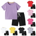 thumbnail image 1 of Piuwrlz Kids Outfit Set for Girls Summer Short Sets Solid Color T-Shirt and Shorts Set Gray Size 9 Years, 1 of 5