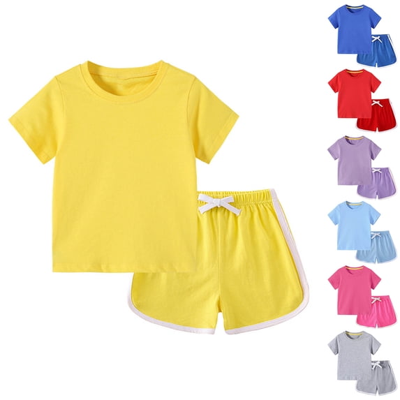 Piuwrlz Kids Outfit Set for Girls Summer Short Sets Solid Color T-Shirt and Shorts Set Purple Size 18 Months