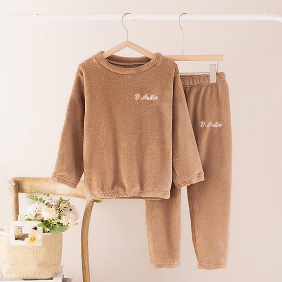 Piuwrlz Kids Pajamas Set Girls Pants and Shirt 2PC Plush Nightwear Khaki Size 5-6Years