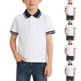 thumbnail image 1 of Piuwrlz Kids School Uniform Shirt 12-13 Years Boys polo T-Shirts Stripe Lapel Collar Button Shirt School Uniform T Shirt Dark Blue Size 12-13 Years, 1 of 5