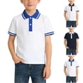 thumbnail image 1 of Piuwrlz Kids School Uniform Shirt 14-15 Years Boys polo T-Shirts Stripe Lapel Collar Button Shirt School Uniform T Shirt Navy Size 14-15 Years, 1 of 5