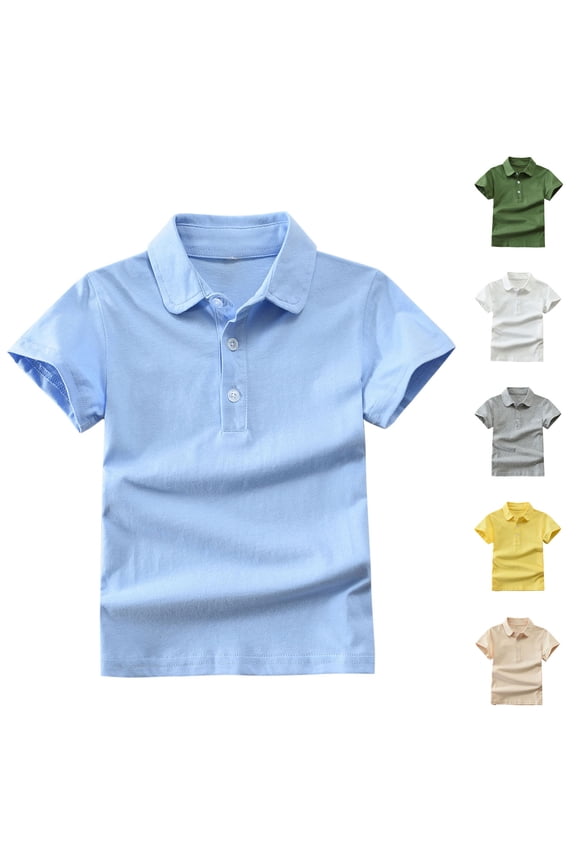 Kids School Uniform Shirt 4-5Years Boys polo T-Shirts Lapel Collar Shirt School Uniform T Shirt Blue Size 4-5Years
