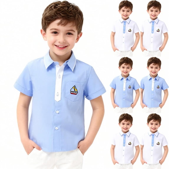 Piuwrlz Kids School Uniform Shirt 7-8 Years Boys polo T-Shirts Stripe Lapel Collar Button Shirt School Uniform T Shirt Blue Size 7-8 Years