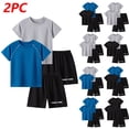 thumbnail image 1 of Piuwrlz Kids Sets Boys Short Outfit Sets Crew Neck Summer T-Shirt and Shorts Set Black Size 9-10Years, 1 of 5