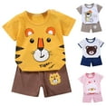 thumbnail image 1 of Piuwrlz Kids Short Sets Boys Girls Summer Outfit Set Printed T-Shirt and Shorts Set Coffee Size 5-6 Years, 1 of 5