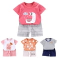 thumbnail image 1 of Piuwrlz Kids Short Sets Boys Girls Summer Outfit Set Printed T-Shirt and Shorts Set Navy Size 3-4Years, 1 of 5