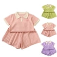 thumbnail image 1 of Piuwrlz Kids Short Sets Girls Outfit Set Lapel Collar Suummer T-Shirt and Shorts Set Pink Size 6-12 Years, 1 of 3