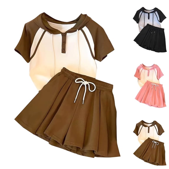 Piuwrlz Kids Short Sets Girls Outfit Set Suummer V-Neck T-Shirt and Shorts Set Black Size 14 Years