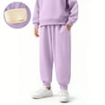thumbnail image 1 of Piuwrlz Kids Thick Plush Pants Girls Boys Long Fleece Joggers Cotton Velvet Solid Color Tight Purple Size 11 Years, 1 of 8
