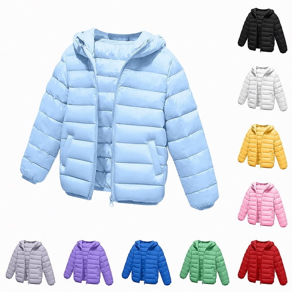 Piuwrlz Kids Windbreaker Jacket with Hood Pocket Girls Zipper Puffer Coat Lightweight Winter Jackets Sky Blue Size 9-10 Years