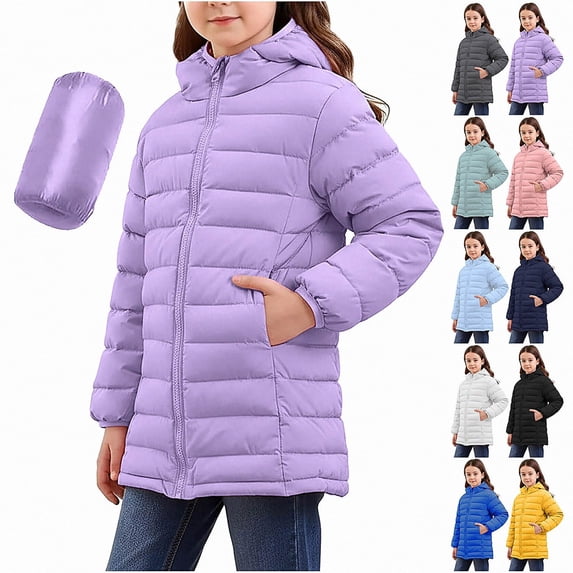 Piuwrlz Kids Windbreaker Jacket with Hood Pocket Girls Zipper Puffer Coat Lightweight Winter Jackets Yellow Size 5 T