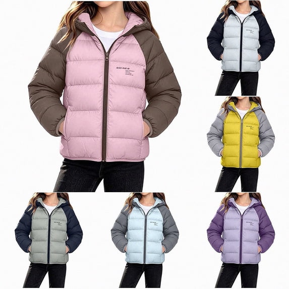 Piuwrlz Kids Windbreaker Jacket with Hood Pocket Girls Zipper Puffer Coat Winter Jackets Pink Size 3-4 T