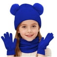 thumbnail image 1 of Piuwrlz Kids Winter 3 Piece Set Girls Boys Hats Scarves Glove Solid Color Thickened Plush Windproof Gloves Blue Size 2-12 Years, 1 of 6