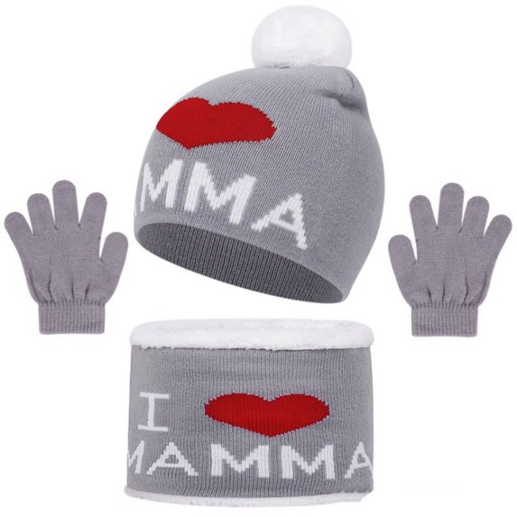 Piuwrlz Kids Winter 3 Piece Set Girls Boys Hats Scarves Glove Thickened Plush Windproof Gloves Gray Size 2-8 Years
