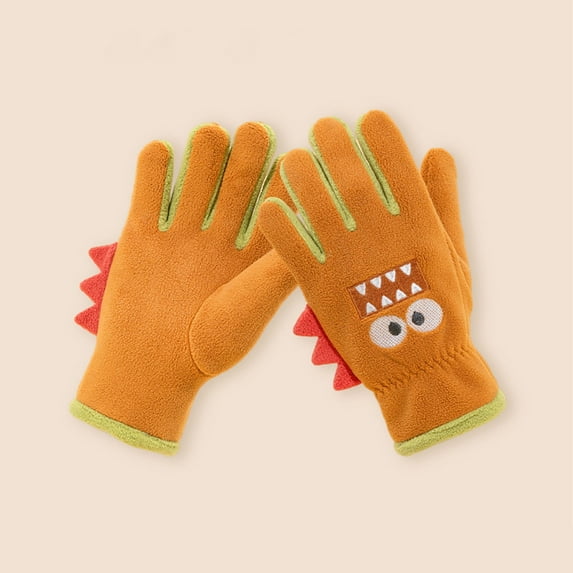 Piuwrlz Kids Winter Knit Set Girls Boys Warm Glove Printed Cold-Proof Windproof Thickened Plush Windproof Gloves Orange Size 7 Years