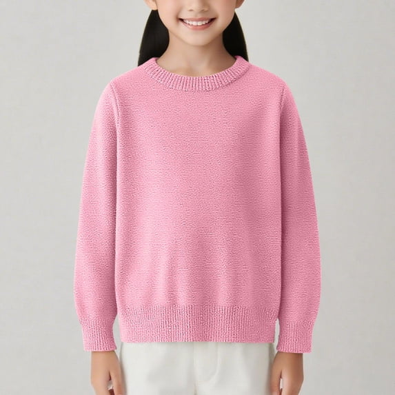 Piuwrlz Knitted Sweatershirt for Childrens Girls Fluff Sweaters Keep Warm Round Neck Pullover Sweater Pink Size 7 Years