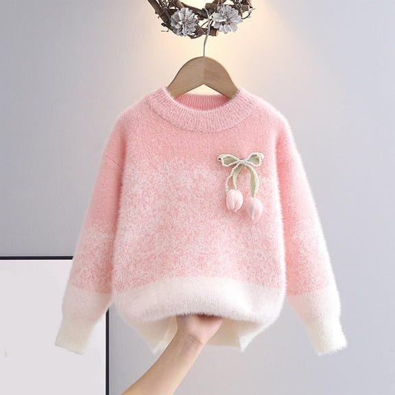 Piuwrlz Knitted Sweatershirt for Teen Girls Fluff Sweaters Comfortable Round Neck Pullover Sweater Pink Size 14 Years