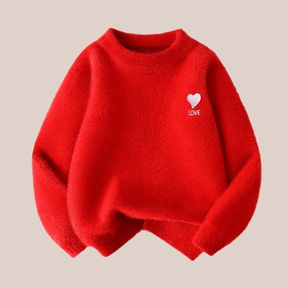 Piuwrlz Knitted Sweatershirt for Teen Girls Fluff Sweaters Comfortable Round Neck Pullover Sweater Red Size 14 Years