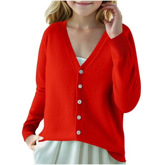 Piuwrlz Knitted Velvet Sweatershirt for Childrens Girls Fluff Sweaters Cardigan Pullover Sweater Red Size S
