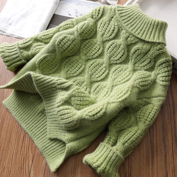 Piuwrlz Knitted Velvet Sweatershirt for Childrens Girls Fluff Sweaters Fashionable Keep Warm Pullover Sweater Green Size 5 Years