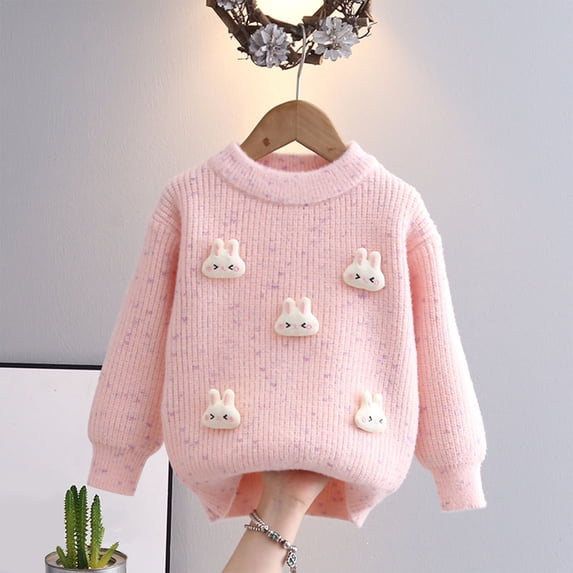 Piuwrlz Knitted Velvet Sweatershirt for Childrens Girls Fluff Sweaters Fashionable Keep Warm Pullover Sweater Pink Size 4 Years