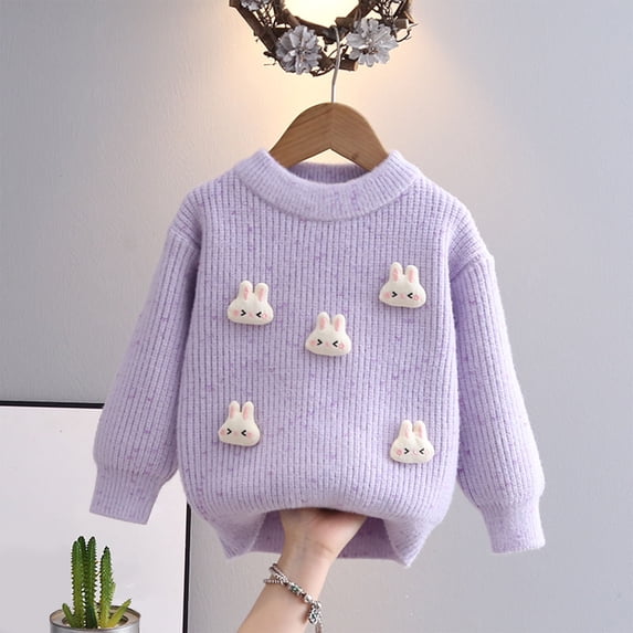 Piuwrlz Knitted Velvet Sweatershirt for Childrens Girls Fluff Sweaters Fashionable Keep Warm Pullover Sweater Purple Size 9 Years
