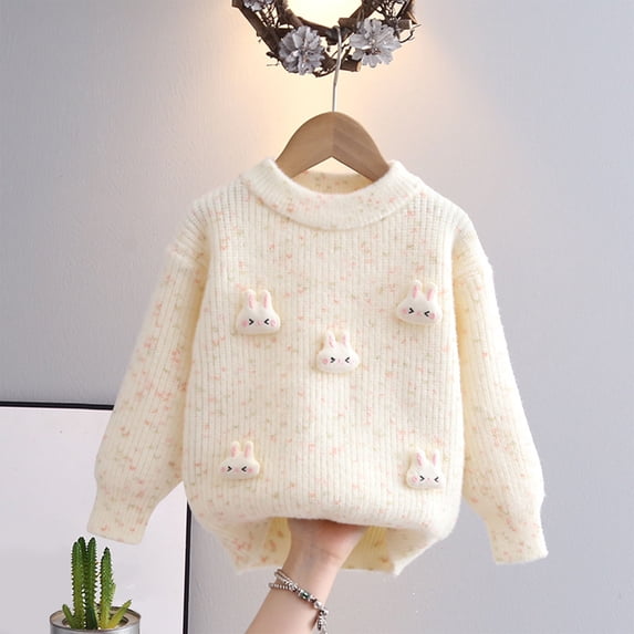Piuwrlz Knitted Velvet Sweatershirt for Childrens Girls Fluff Sweaters Fashionable Keep Warm Pullover Sweater White Size 4 Years