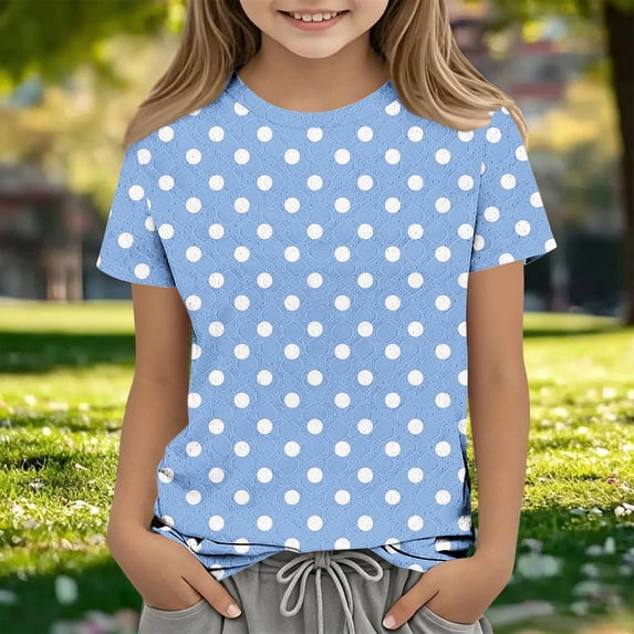 Piuwrlz Light Blue Short Shirts Tops Girls T Shirts Crew Neck Kids Graphic T-Shirts Light Blue Size 5 Years