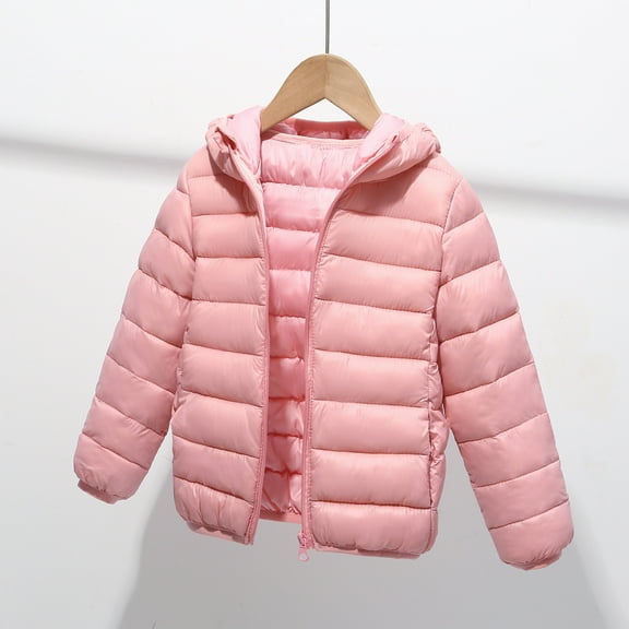 Piuwrlz Little Girls Puffer Jacket for Kids Velvet Padded Fashionable Solid Color Windproof Coats Pink Size 3 Years