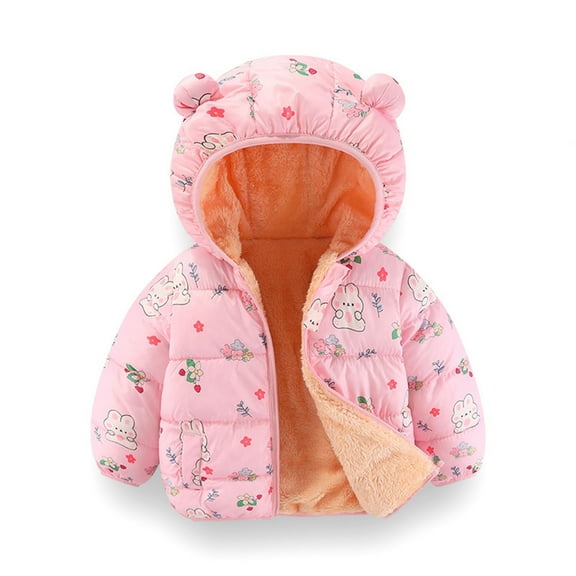 Piuwrlz Little Girls Velvet Hood Jackets for Kids Plush Coats Fashionable Thickening Keep Warm Cotton Fluffy Jacket Pink Size 5 Years