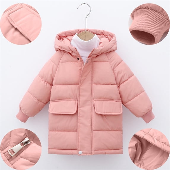 Piuwrlz Velvet Padded for Kids Girls Puffer Jacket Pocket Solid Color Cotton Zipper Coats Pink Size 7 Years