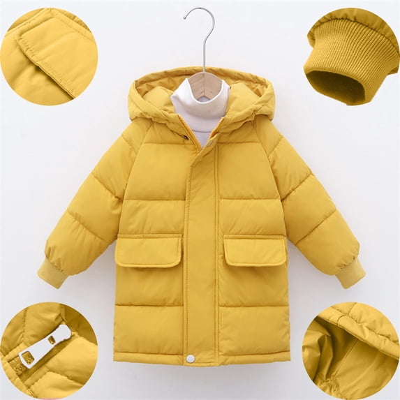 Piuwrlz Velvet Padded for Kids Girls Puffer Jacket Pocket Solid Color Cotton Zipper Coats Yellow Size 11 Years