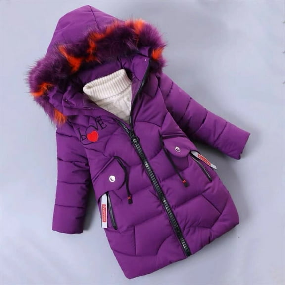 Piuwrlz Velvet Padded for Kids Girls Puffer Jacket Cotton Coats Purple Size 10 Years