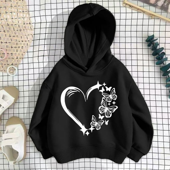 Piuwrlz Long Sleeve Hoodies for Kids Girls Boys Hood Sweatshirts Loose Hoodie Black Size 6 Years