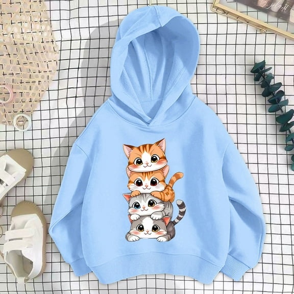 Piuwrlz Long Sleeve Hoodies for Kids Girls Boys Hood Sweatshirts Loose Hoodie Blue Size 7 Years