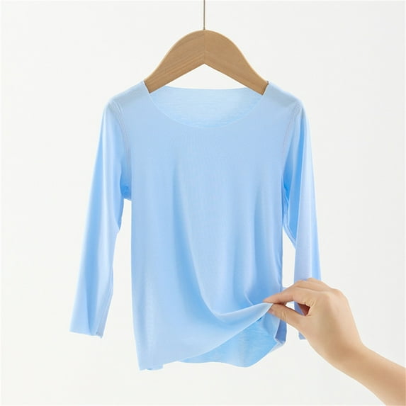 Piuwrlz Long Sleeve T-Shirt for Kids Girls Boys Cotton Shirts Comfortable Solid Color Round Neck T Shirt Tops Blue Size 5 Years