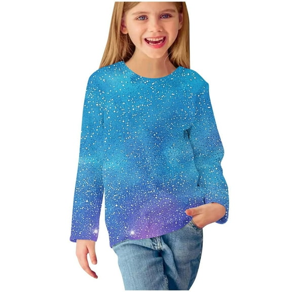 Piuwrlz Long Sleeve T-Shirt for Kids Girls Boys Cotton Shirts Fashionable Printed Round Neck T Shirt Tops Multicolor Size 130