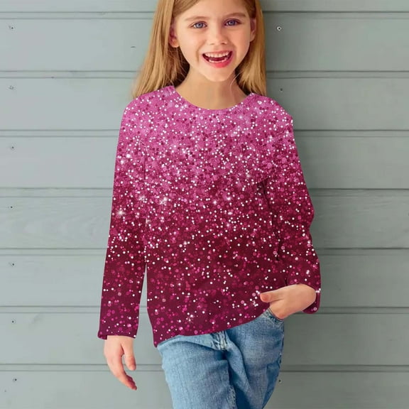 Piuwrlz Long Sleeve T-Shirt for Kids Girls Boys Cotton Shirts Fashionable Printed Round Neck T Shirt Tops Multicolor Size 170