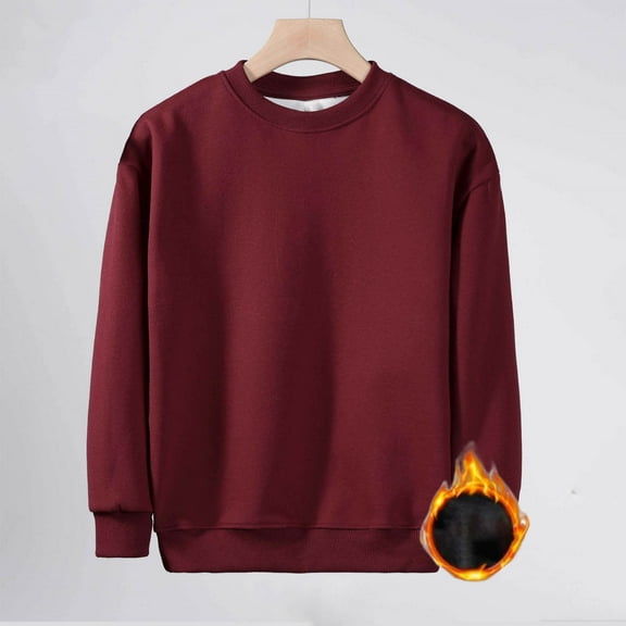 Piuwrlz Long Sleeve T-Shirt for Kids Girls Boys Cotton Shirts Plush Solid Color Round Neck T Shirt Tops Wine Size 13-14Years