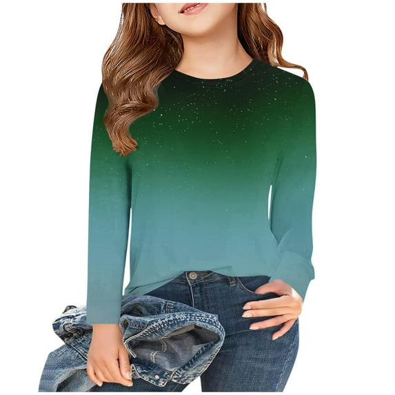Piuwrlz Long Sleeve T-Shirt for Kids Girls Boys Cotton Shirts Printed Round Neck T Shirt Tops Green Size 5 Years