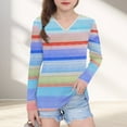 thumbnail image 1 of Piuwrlz Long Sleeve T-Shirt for Kids Girls Boys Cotton Shirts Printed Stripe V-neck V-neck T Shirt Tops Blue Size 4 Years, 1 of 8